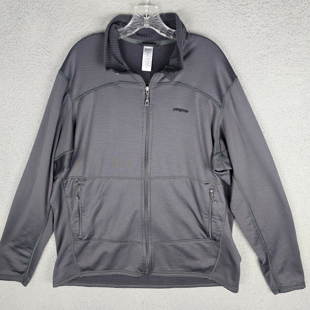 Patagonia Fleece Jacket Mens XXL Gray R1 Full Zip Regulator Grid Mid Layer 40126